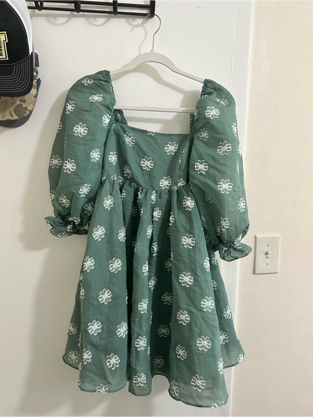 Storia Mint Green Daisy Dreams Appliqué Babydoll Mini Dress